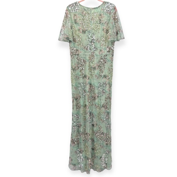 Mac Duggal NEW Seamist Green Embellished Butterfly Sleeve Faux Wrap Gown Size 16 - Picture 11 of 13